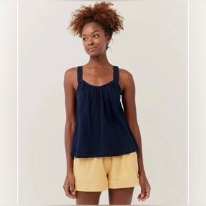 PACT Babydoll Sustain Coastal Large 100% Organic Cotton Gauze Navy Blue Tank Top